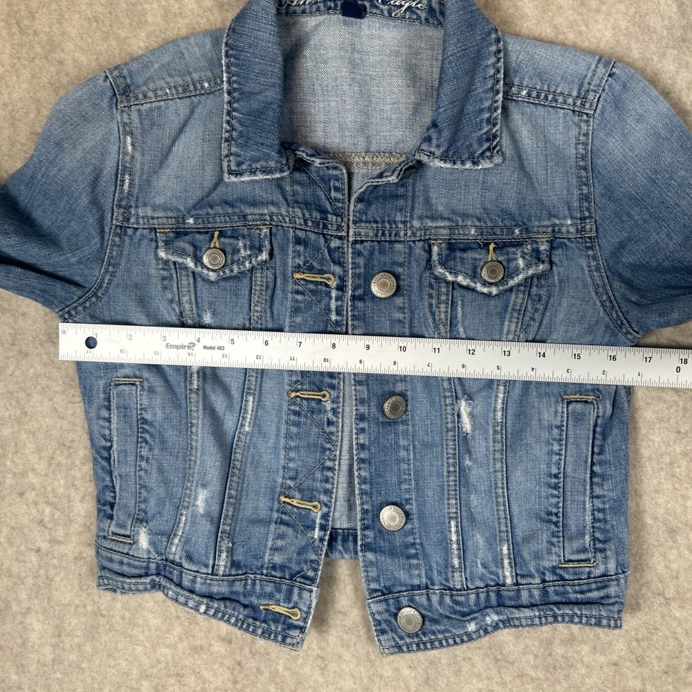 American Eagle Women's Denim Jacket Light‎ Wash Size Small 100% Cotton Trucker - Picture 3 of 6